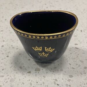 Vintage Cobalt Blue Porcelain Bowl Gold Crown Motif made by Rorstrand in Sweden